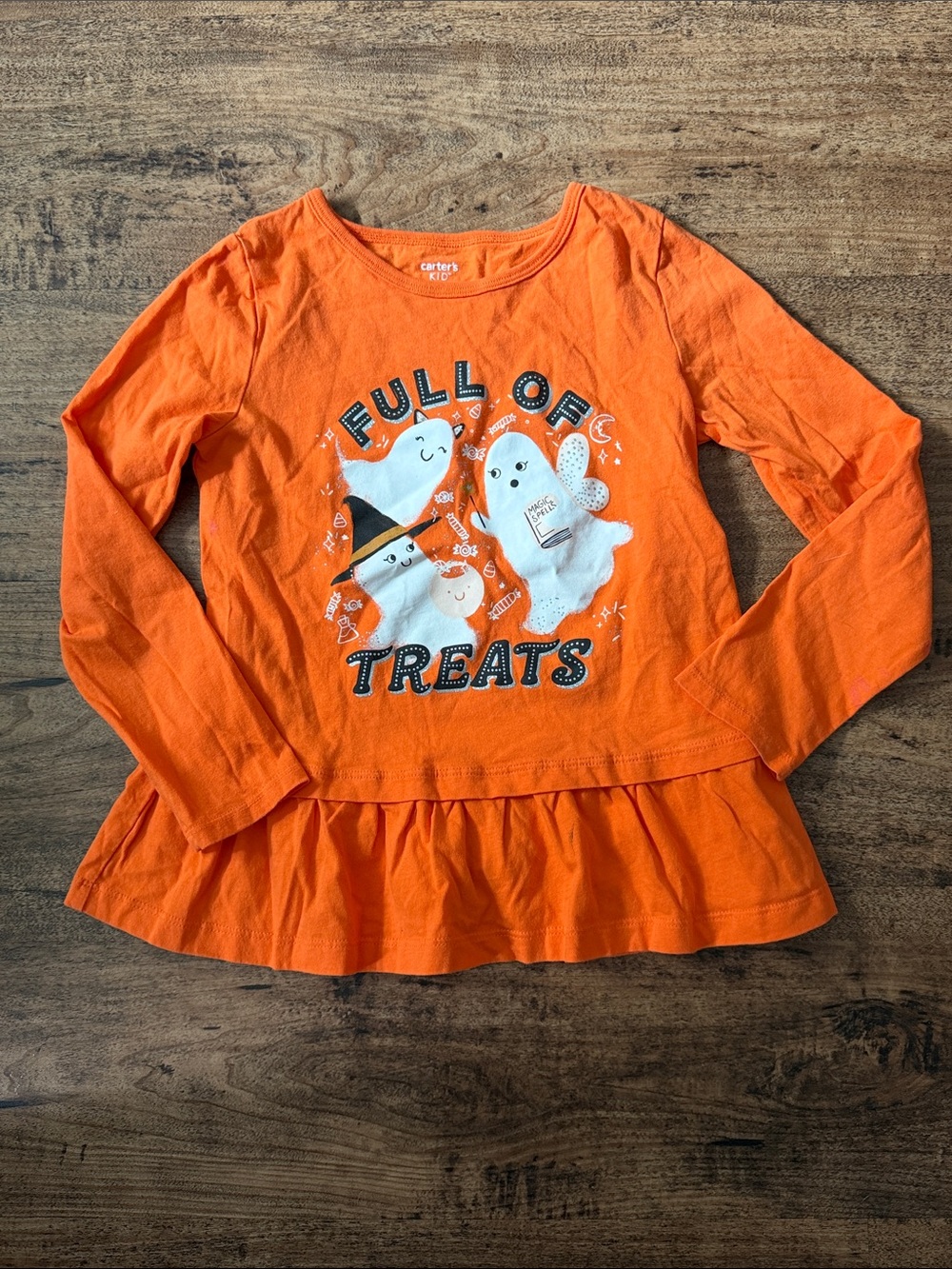 Carter's Orange Girls Long-Sleeve 'Full of Treats' Ghost Peplum Top